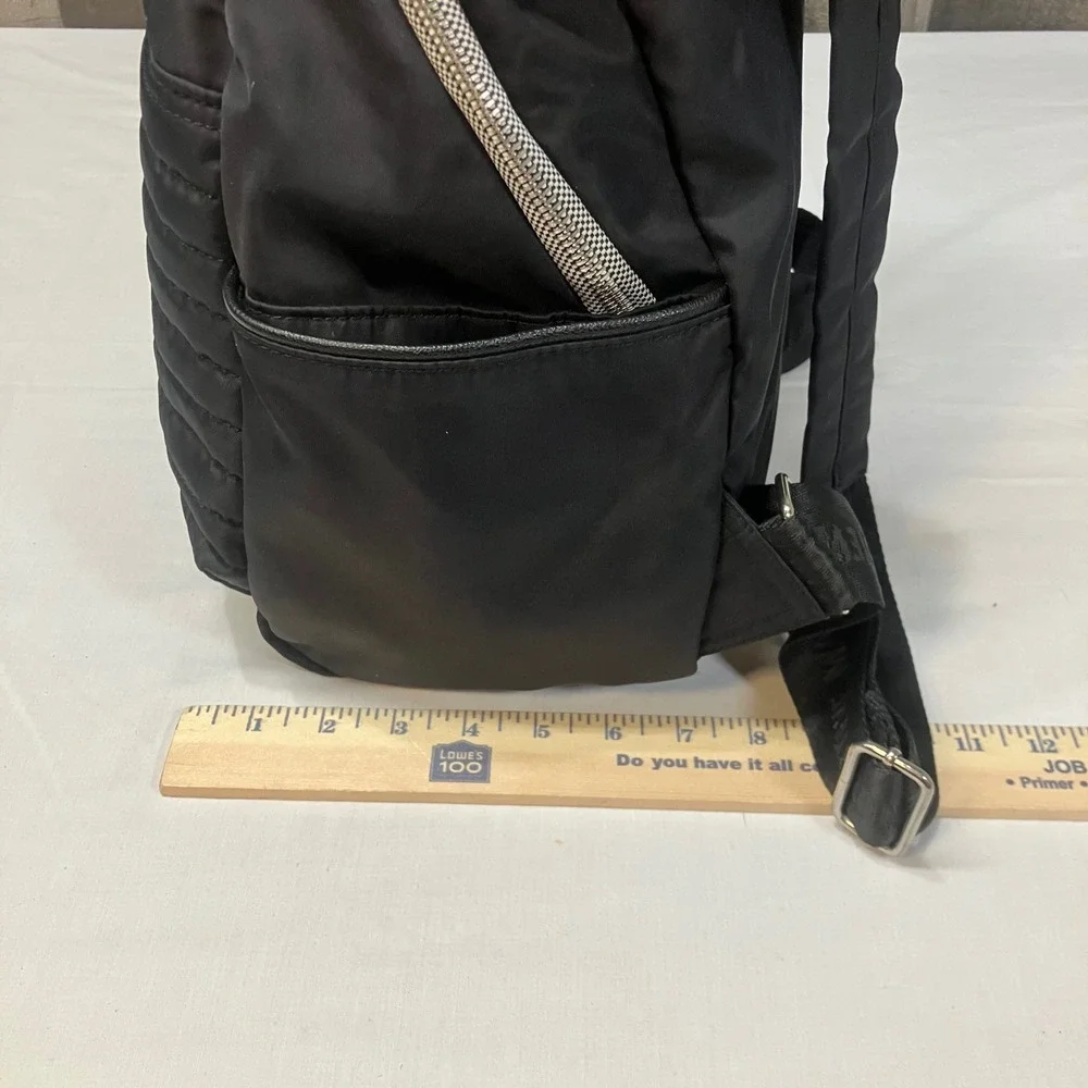 Steve Madden Black Nylon Backpack B-SALLY Logo Straps Silver Hardware Womens EUC